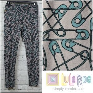 LuLaRoe One Size (2-10) Legging Safety Pins Gray Butter Soft Stretch Pants Ankle